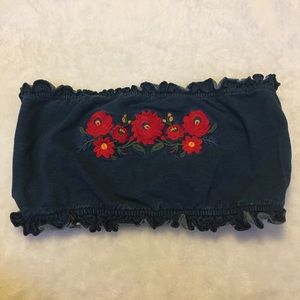 Jean Embroidered Bandeau Crop Top
